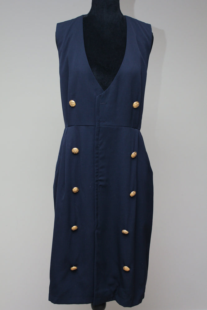 Gold button navy dress