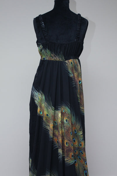 Black peacock feather maxi dress