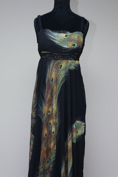 Black peacock feather maxi dress