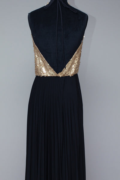 Gold sequence black high low dress