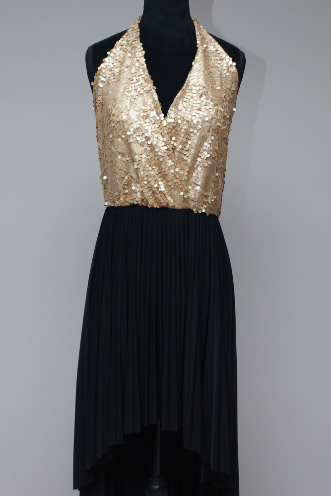 Gold sequence black high low dress