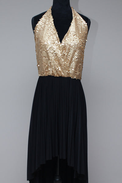 Gold sequence black high low dress