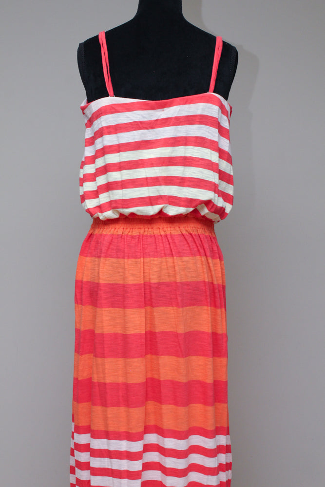 Orange white striped maxi dress