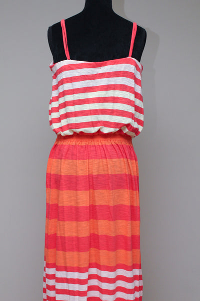 Orange white striped maxi dress