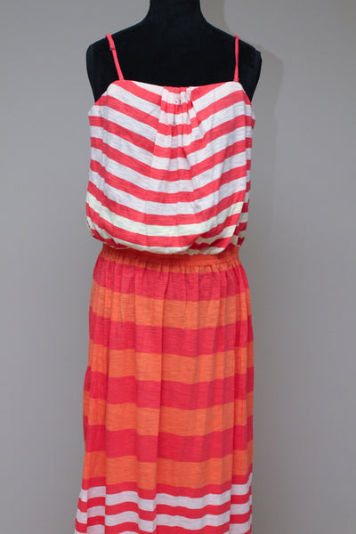 Orange white striped maxi dress